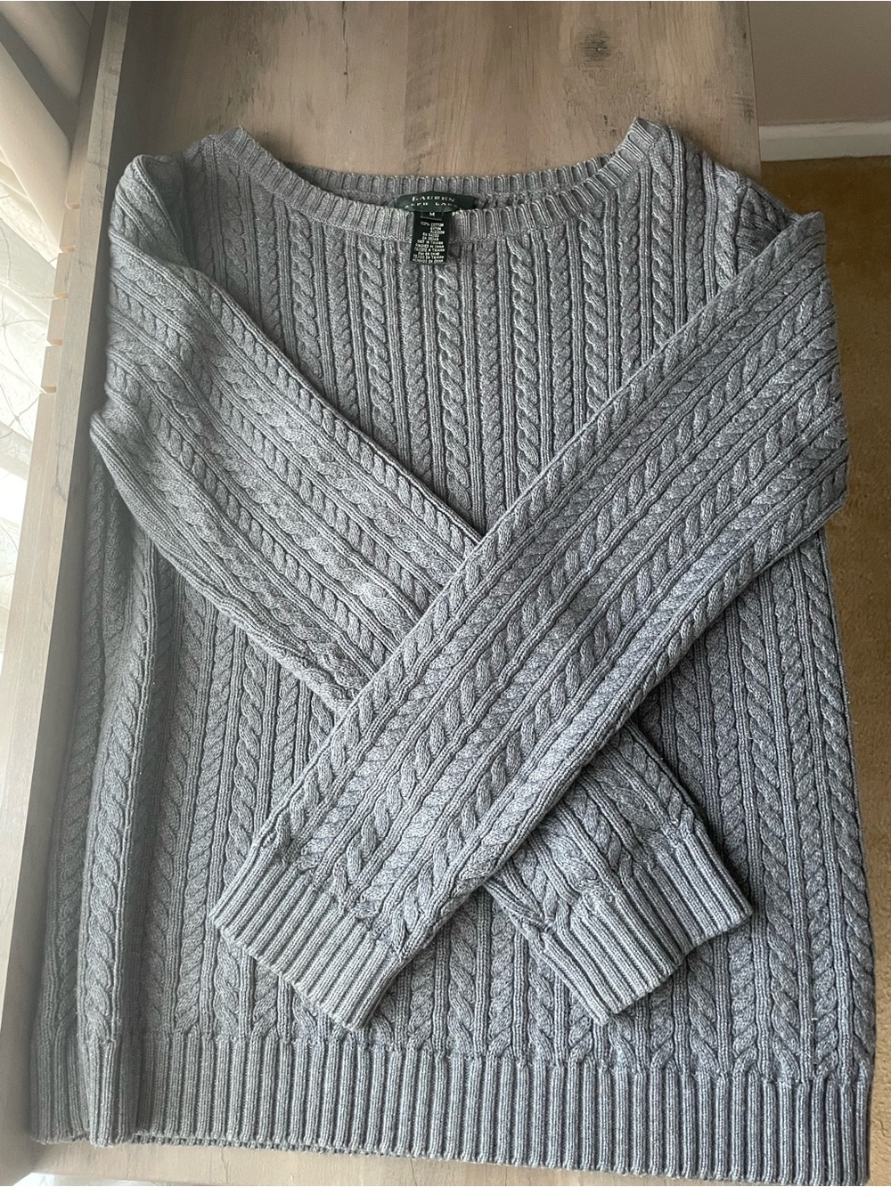 Vintage Ralph Lauren Gray Cotton Cable Knit Sweater Size Medium